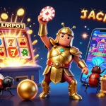 Experience the excitement of link slot gacor through a vibrant 3D scene filled with jackpot elements.