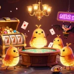 KAPTEN189 menyajikan suasana kasino dengan karakter glowworm yang menghidupkan permainan slot dan dealer unik dalam ilustrasi magis.