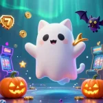 Engage in gaming fun at 789win with a ghost cat and vampire bat in a vibrant casino scene.