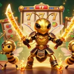 Experience exciting wins at Slot Dana with a dynamic casino scene featuring a golden hornet and lively elements.