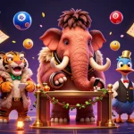 Experience excitement with v8ab as a woolly mammoth checks IDs in a lively casino scene.