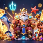 Alo8 offers an engaging 3D casino experience with sea king Neptune amidst treasure and vibrant gaming elements.
