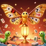 Play and win big at luck8 with vibrant casino-themed 3D illustration featuring golden moth and festive elements